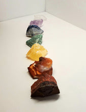 Load image into Gallery viewer, Complete Raw Chakra Crystal Stone Set with Palo Santo Smudging Stick