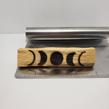 Load image into Gallery viewer, Ethically Sourced Engraved Burned Wood Moon Phases Palo Santo Smudging Stick