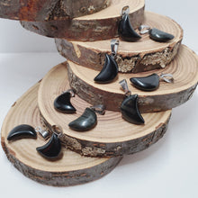 Load image into Gallery viewer, Moon Shaped Black Agate Pendants and Necklaces