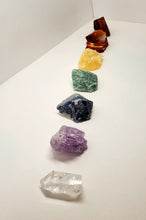 Load image into Gallery viewer, Complete Raw Chakra Crystal Stone Set with Palo Santo Smudging Stick
