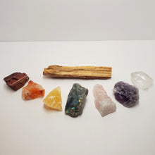 Load image into Gallery viewer, Complete Raw Chakra Crystal Stone Set with Palo Santo Smudging Stick #2
