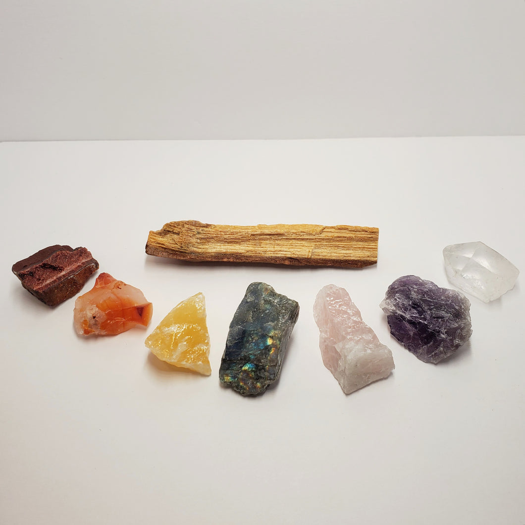 Complete Raw Chakra Crystal Stone Set with Palo Santo Smudging Stick #2