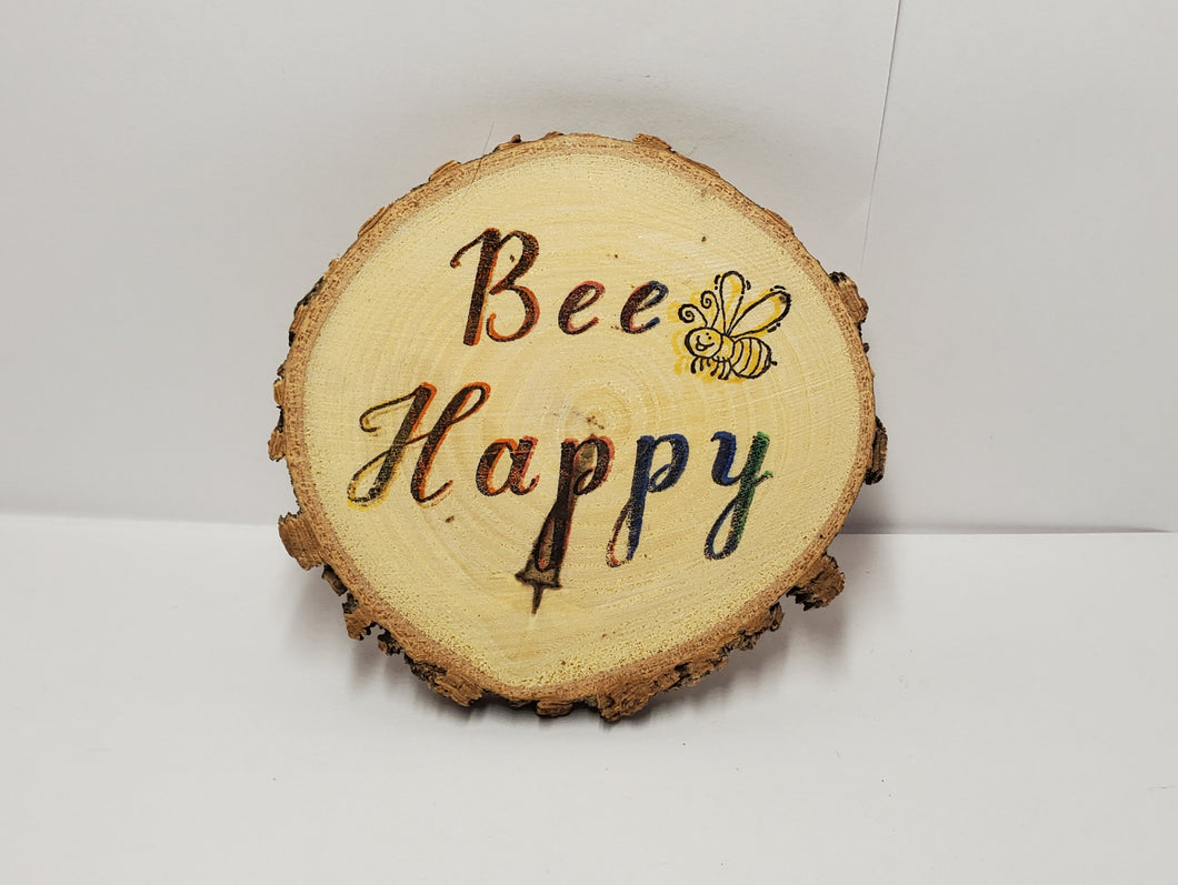 Wooden Rainbow Bee Happy Refrigerator Magnet / Coaster