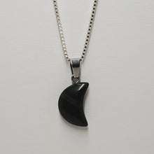 Load image into Gallery viewer, Moon Shaped Black Agate Pendants and Necklaces
