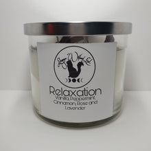 Load image into Gallery viewer, Relaxation, Good Intention, 14 oz, Peppermint &amp; Cinnamon Scented Candle with Genuine Amethyst
