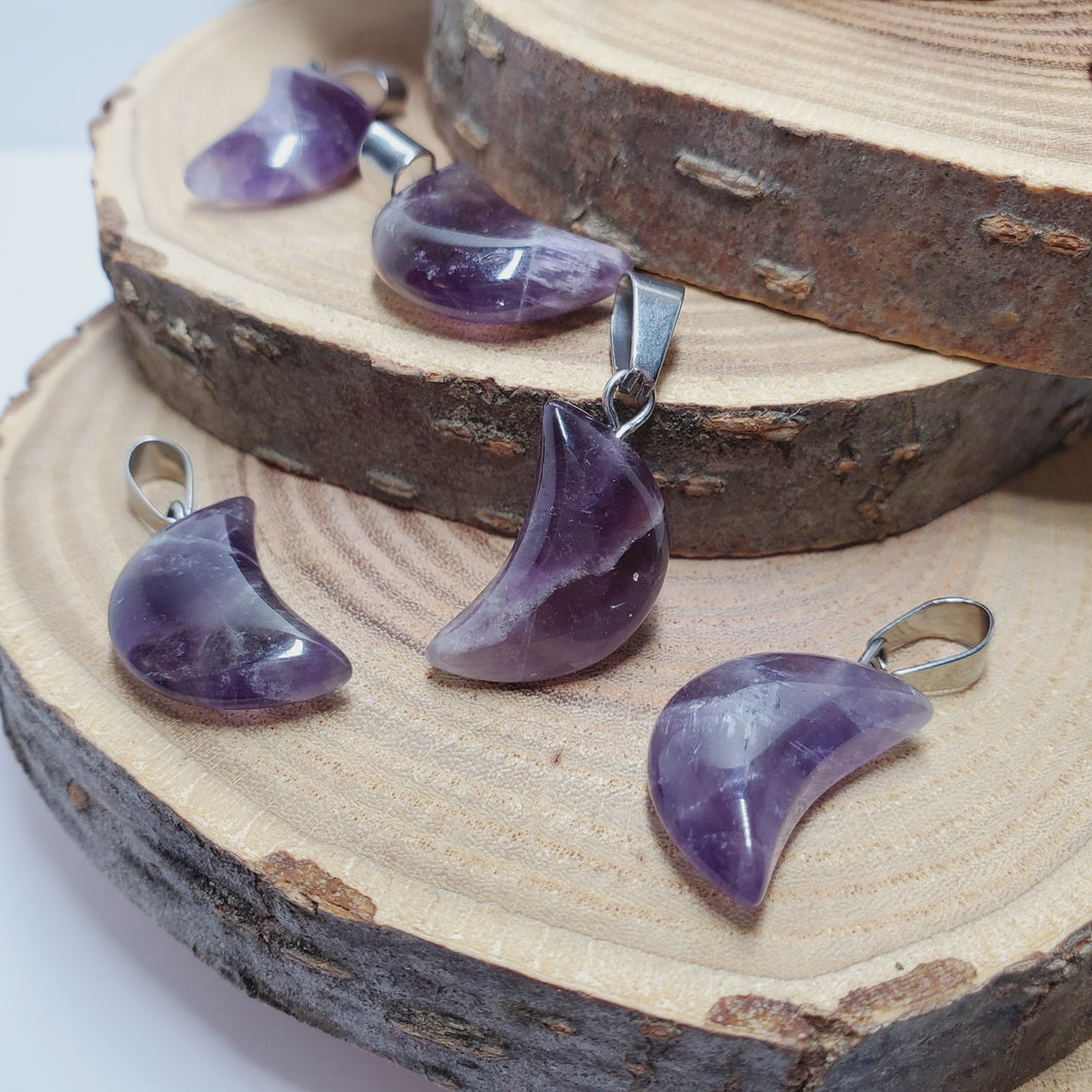 Cresent Moon Amethyst Pendants and Necklaces