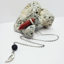 Load image into Gallery viewer, Red Jasper &amp; Lava Stone - Cresent Moon - Pendulum
