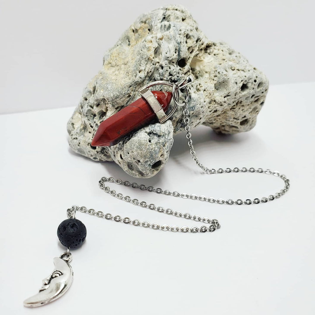 Red Jasper & Lava Stone - Cresent Moon - Pendulum