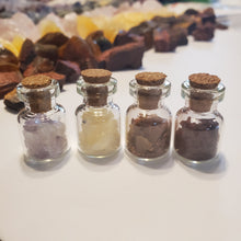 Load image into Gallery viewer, Mini Crystal Bottle Chakra Set - Amethyst, Orange Calcite, Carnelian, &amp; Red Tiger Eye
