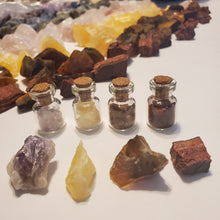 Load image into Gallery viewer, Mini Crystal Bottle Chakra Set - Amethyst, Orange Calcite, Carnelian, &amp; Red Tiger Eye
